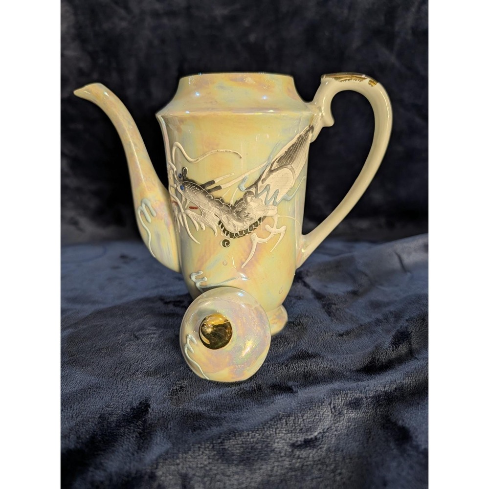 Japanese Iridescent 17pc Tea Set Dragonware Lusterware Moriage Geisha Lithophane - Picture 12 of 16